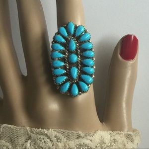 Classic Navajo Sterling Turquoise Cluster Ring